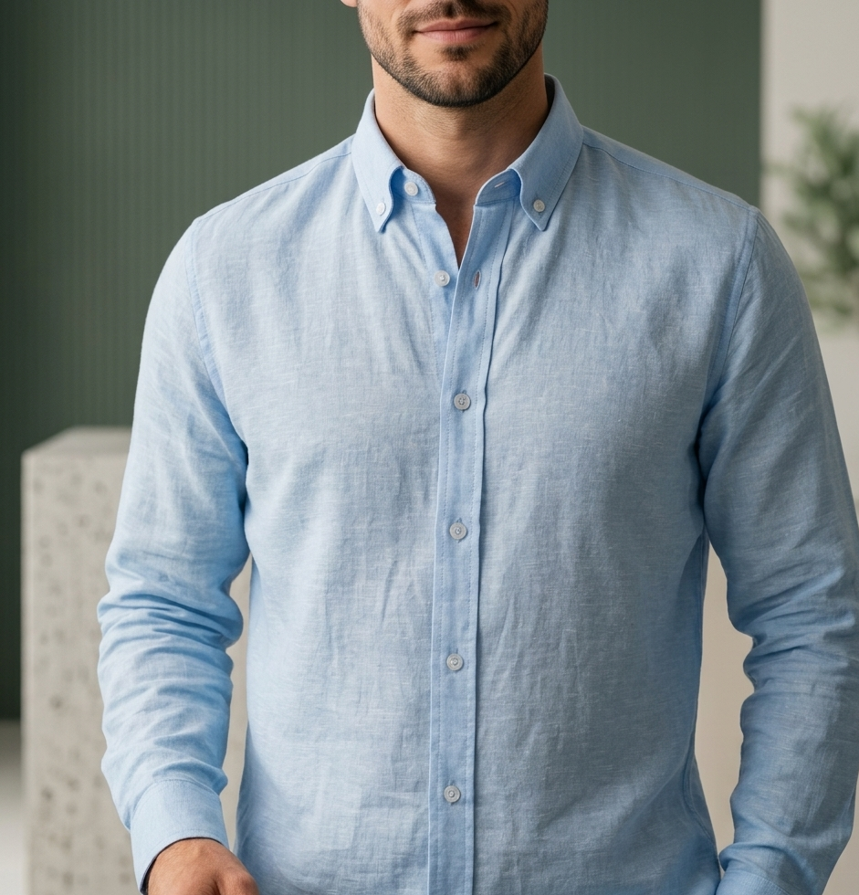 Camisa Lino Hombre Azul Cielo